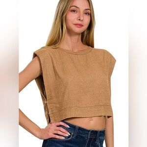 ZENANA Button Muscle Crop Top – Color: Deep Camel – Multiple Sizes